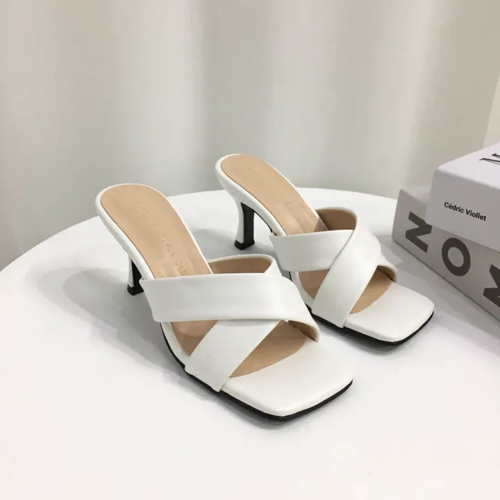 [국내제작/빠른배송] 기본/크로스 스트랩 쿠션 미들 뮬 슬리퍼 힐 7cm 상세 이미지 34