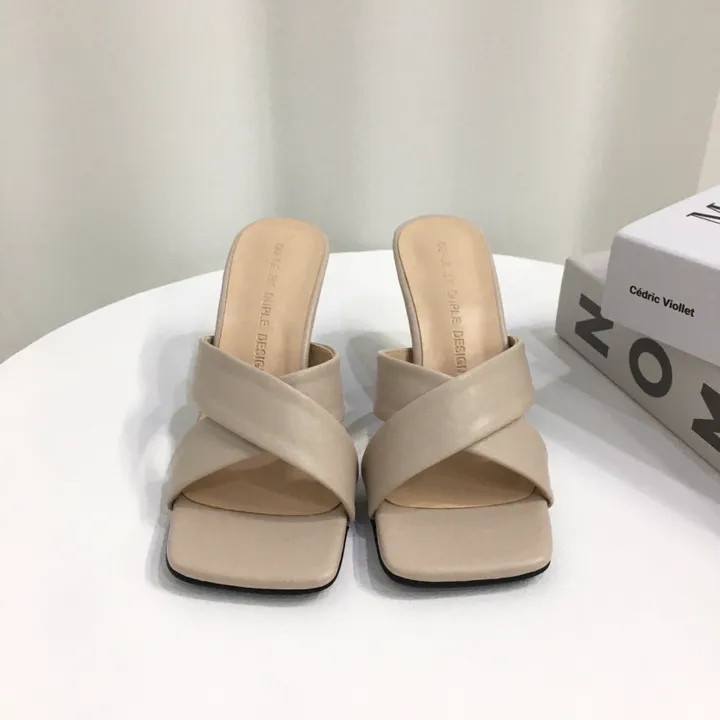 [국내제작/빠른배송] 기본/크로스 스트랩 쿠션 미들 뮬 슬리퍼 힐 7cm 상세 이미지 40