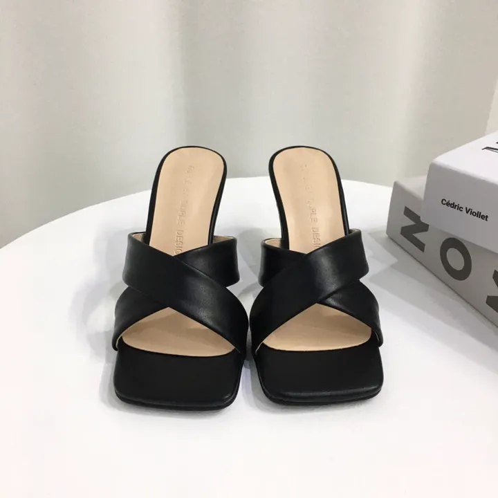[국내제작/빠른배송] 기본/크로스 스트랩 쿠션 미들 뮬 슬리퍼 힐 7cm 상세 이미지 47