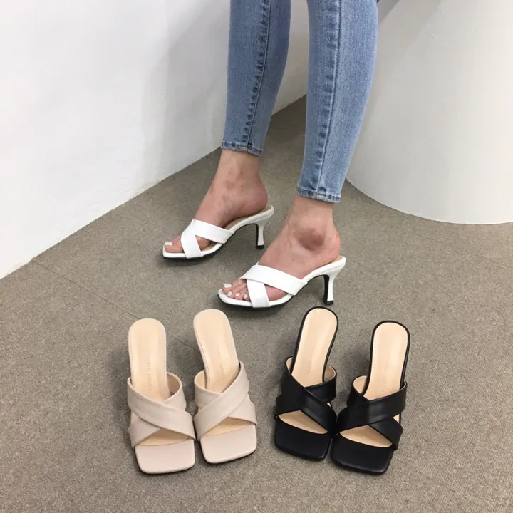 [국내제작/빠른배송] 기본/크로스 스트랩 쿠션 미들 뮬 슬리퍼 힐 7cm 상세 이미지 31