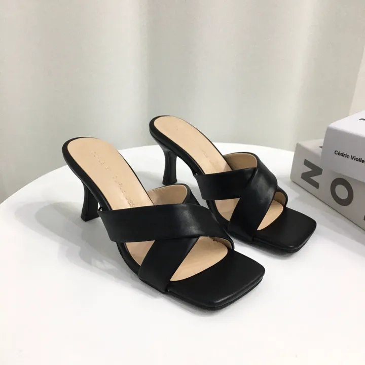 [국내제작/빠른배송] 기본/크로스 스트랩 쿠션 미들 뮬 슬리퍼 힐 7cm 상세 이미지 48