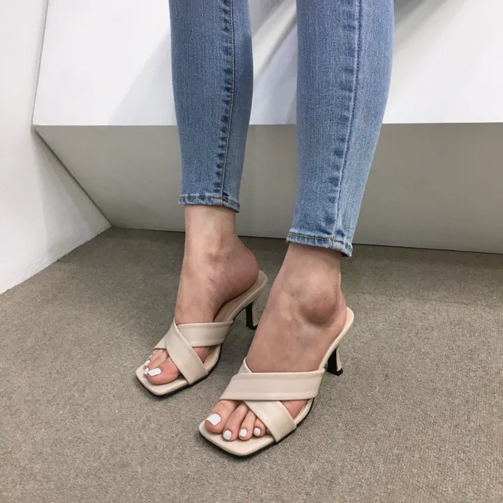 [국내제작/빠른배송] 기본/크로스 스트랩 쿠션 미들 뮬 슬리퍼 힐 7cm 상세 이미지 45