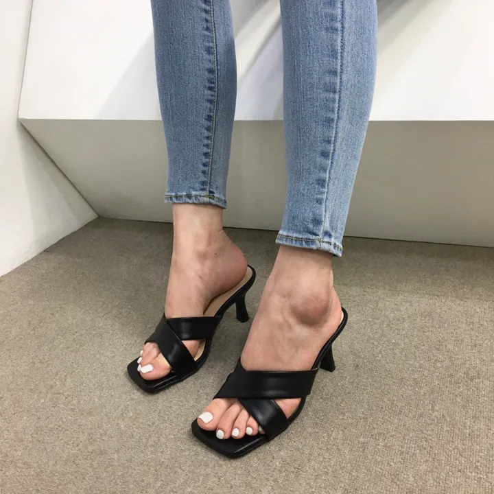 [국내제작/빠른배송] 기본/크로스 스트랩 쿠션 미들 뮬 슬리퍼 힐 7cm 상세 이미지 52