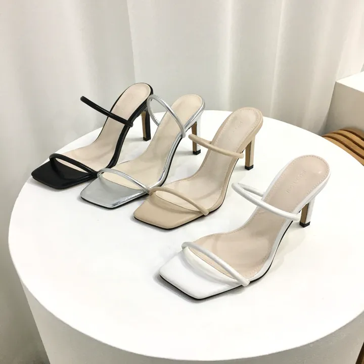 [인기] 섹시 슬림 두줄 스트랩 쿠션 뮬 슬리퍼 힐 9cm 상세 이미지 1