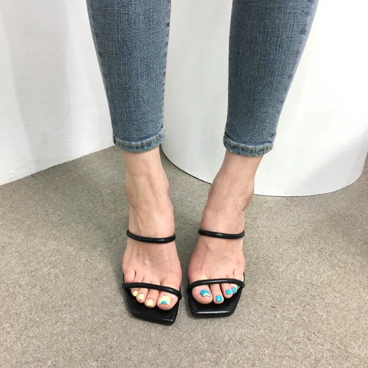 [인기] 섹시 슬림 두줄 스트랩 쿠션 뮬 슬리퍼 힐 9cm 상세 이미지 6