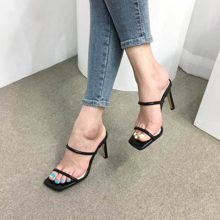 [인기] 섹시 슬림 두줄 스트랩 쿠션 뮬 슬리퍼 힐 9cm 상세 이미지 8