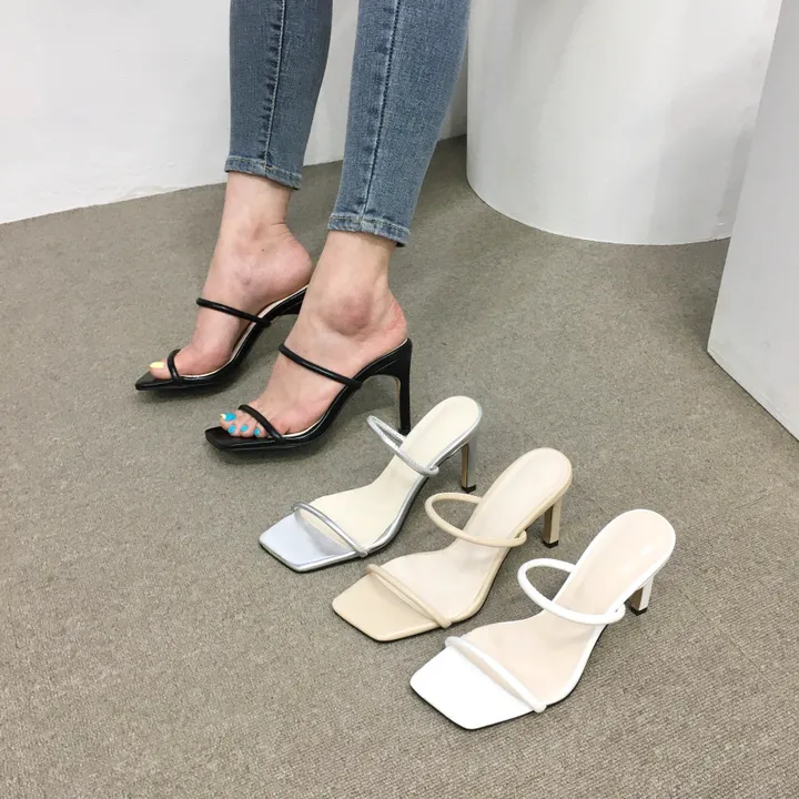 [인기] 섹시 슬림 두줄 스트랩 쿠션 뮬 슬리퍼 힐 9cm 상세 이미지 4