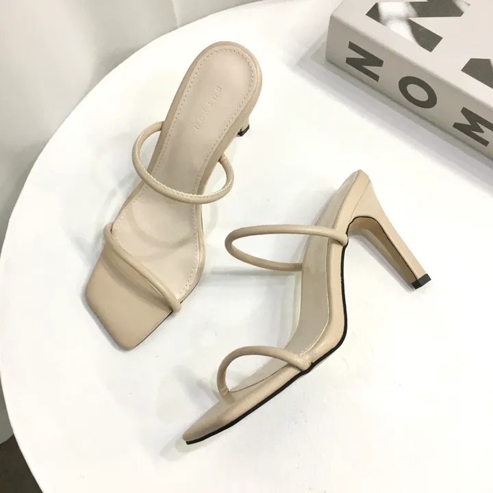 [인기] 섹시 슬림 두줄 스트랩 쿠션 뮬 슬리퍼 힐 9cm 상세 이미지 14