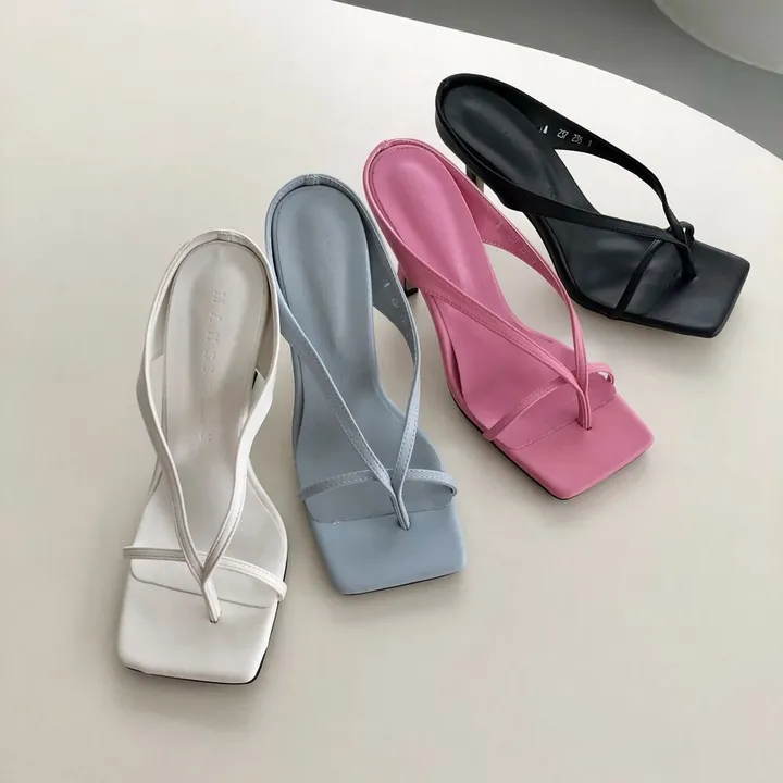 [4color] 아오이 심플 스퀘어 스트랩 끈 여름 쪼리 슬리퍼 힐 샌들 8cm 상세 이미지 1