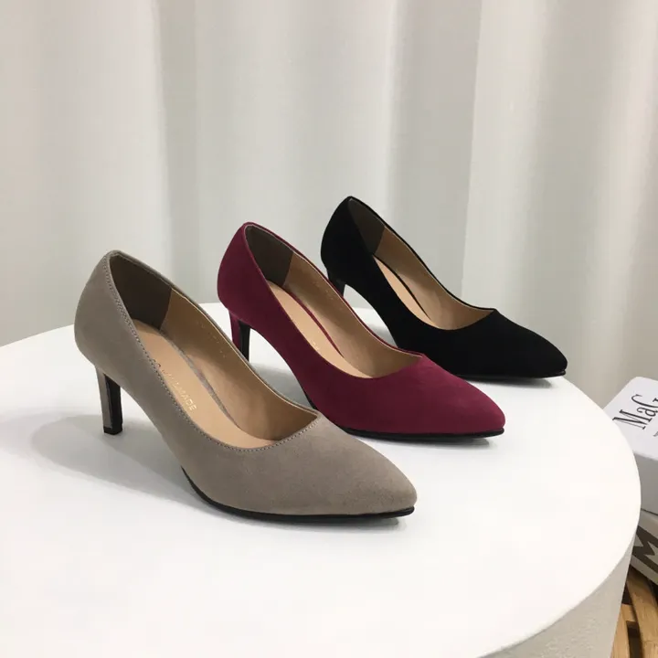 [국내제작/당일배송] 엣지 가죽/스웨이드 쿠션 미들 펌프스 힐 7cm 상세 이미지 3