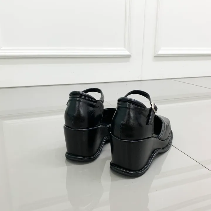 레트로 스퀘어 가보시 웨지 통굽 메리제인 스트랩 펌프스힐 9cm 상세 이미지 18