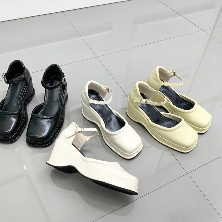 레트로 스퀘어 가보시 웨지 통굽 메리제인 스트랩 펌프스힐 9cm 상세 이미지 2
