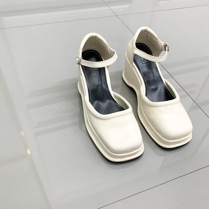 레트로 스퀘어 가보시 웨지 통굽 메리제인 스트랩 펌프스힐 9cm 상세 이미지 6