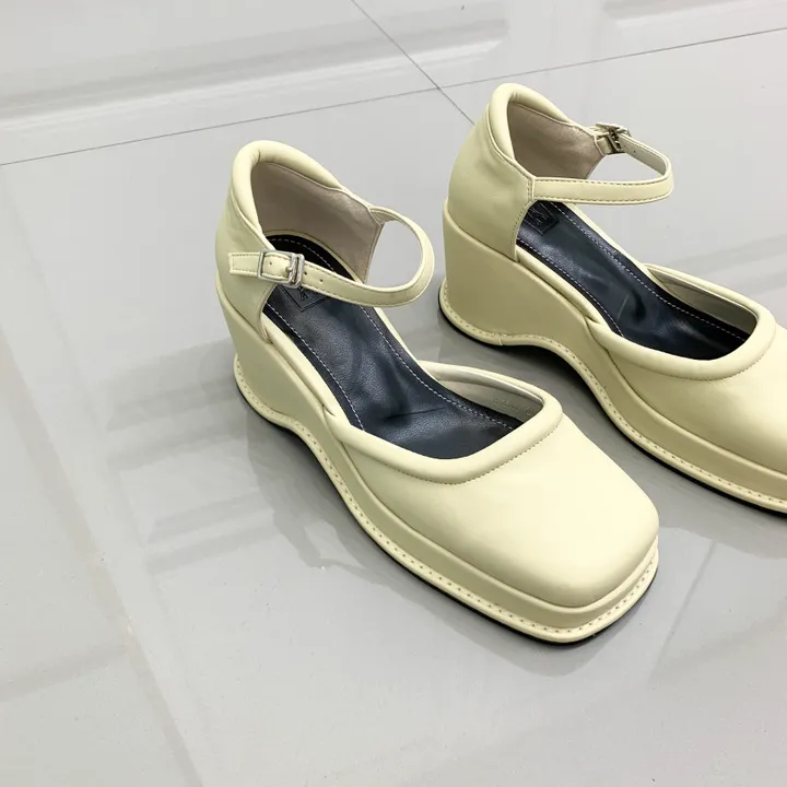 레트로 스퀘어 가보시 웨지 통굽 메리제인 스트랩 펌프스힐 9cm 상세 이미지 9