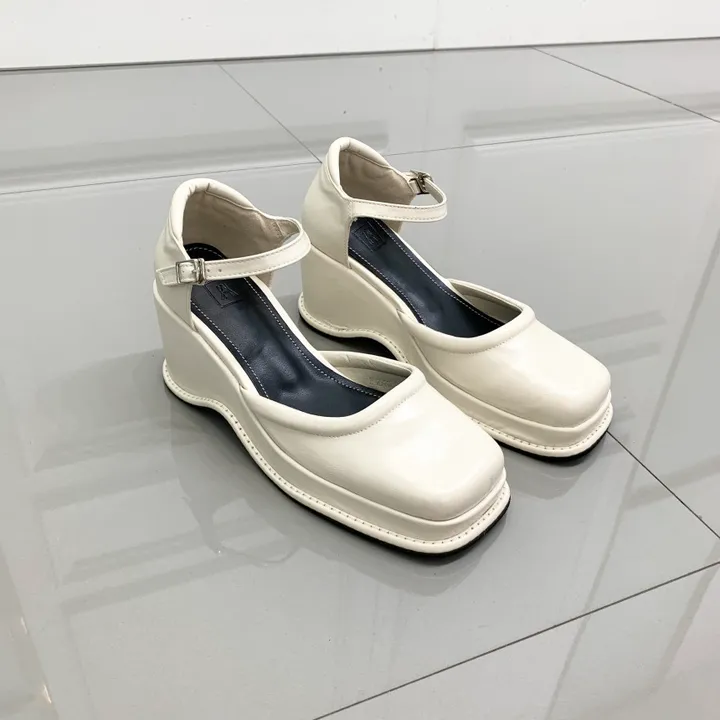 레트로 스퀘어 가보시 웨지 통굽 메리제인 스트랩 펌프스힐 9cm 상세 이미지 4