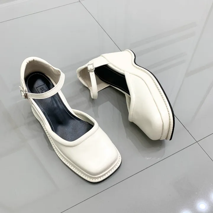 레트로 스퀘어 가보시 웨지 통굽 메리제인 스트랩 펌프스힐 9cm 상세 이미지 7