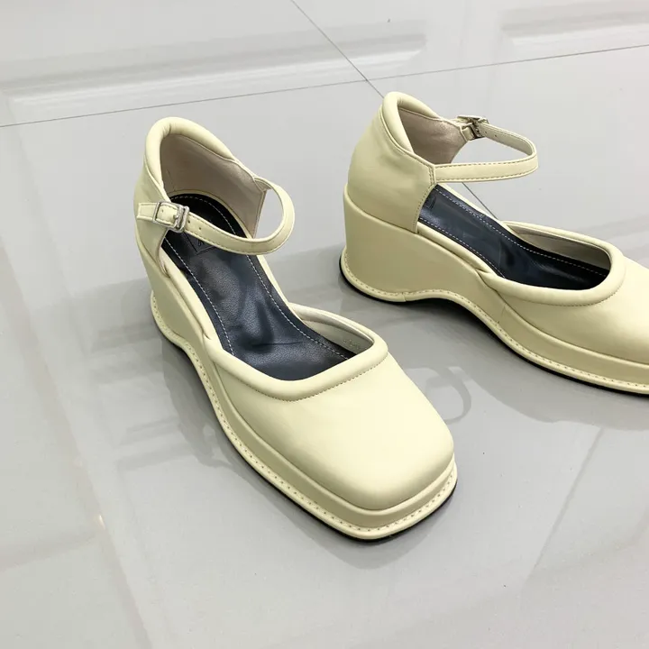 레트로 스퀘어 가보시 웨지 통굽 메리제인 스트랩 펌프스힐 9cm 상세 이미지 10