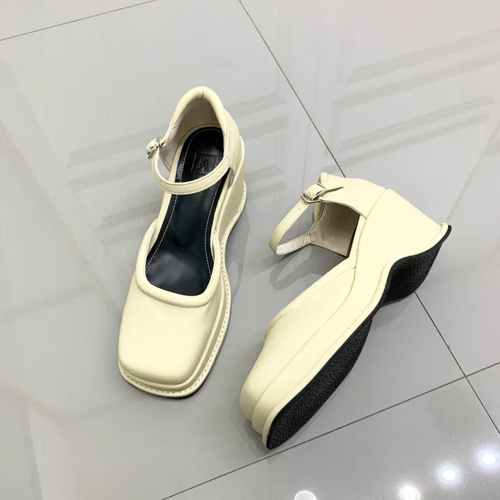 레트로 스퀘어 가보시 웨지 통굽 메리제인 스트랩 펌프스힐 9cm 상세 이미지 13
