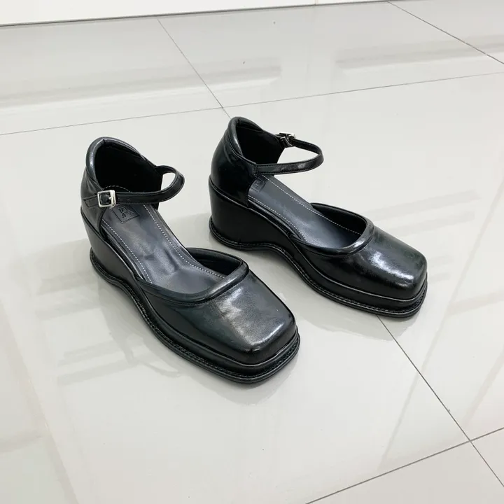 레트로 스퀘어 가보시 웨지 통굽 메리제인 스트랩 펌프스힐 9cm 상세 이미지 15