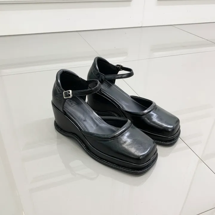 레트로 스퀘어 가보시 웨지 통굽 메리제인 스트랩 펌프스힐 9cm 상세 이미지 14
