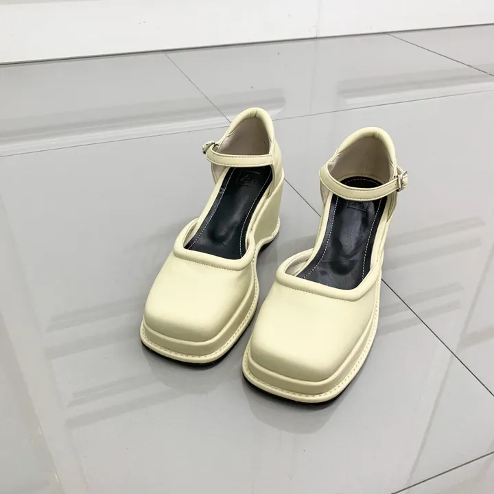 레트로 스퀘어 가보시 웨지 통굽 메리제인 스트랩 펌프스힐 9cm 상세 이미지 12