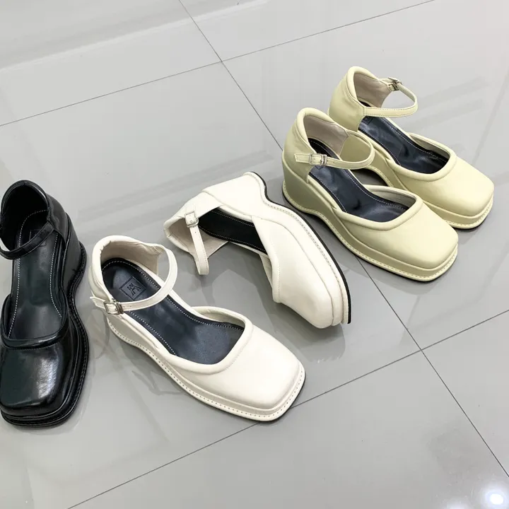 레트로 스퀘어 가보시 웨지 통굽 메리제인 스트랩 펌프스힐 9cm 상세 이미지 19