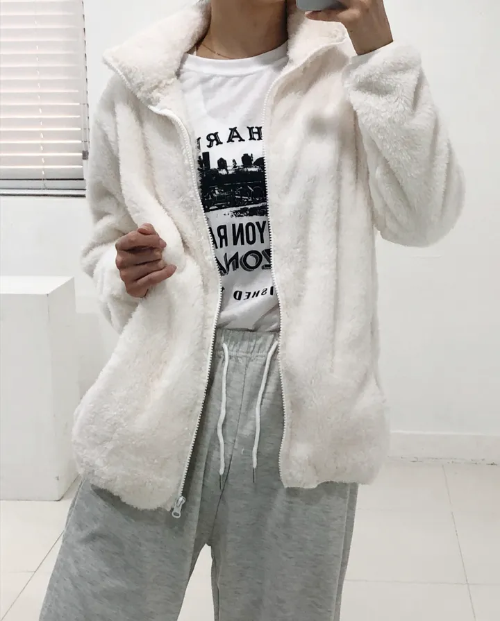 [당일출고]💕깜짝세일💕 도톰 뽀송 양털 루즈핏 후리스집업 2가지 사이즈 남녀공용 6color 상세 이미지 4