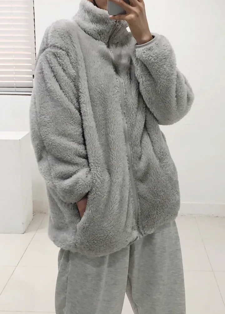 [당일출고]💕깜짝세일💕 도톰 뽀송 양털 루즈핏 후리스집업 2가지 사이즈 남녀공용 6color 상세 이미지 12
