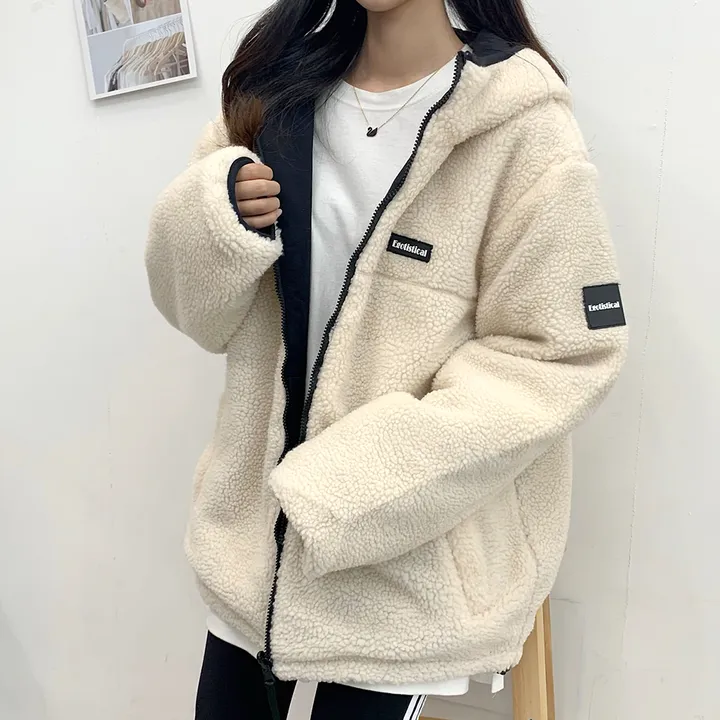 [양면가능!/M~2XL] 패치 양털자켓 후리스 후드집업 (리버시블!) 3컬러 상세 이미지 12