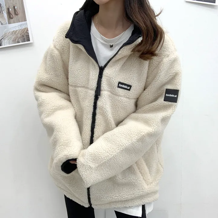 [양면가능!/M~2XL] 패치 양털자켓 후리스 후드집업 (리버시블!) 3컬러 상세 이미지 1