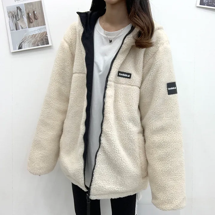 [양면가능!/M~2XL] 패치 양털자켓 후리스 후드집업 (리버시블!) 3컬러 상세 이미지 5