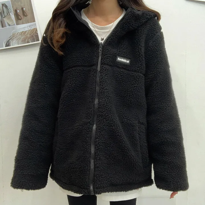 [양면가능!/M~2XL] 패치 양털자켓 후리스 후드집업 (리버시블!) 3컬러 상세 이미지 18
