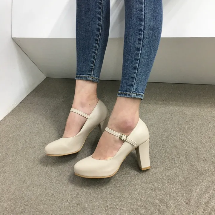 [당일배송/국산수제] 5cm,8cm 라운드 메리제인 쿠션 통굽 힐 상세 이미지 41
