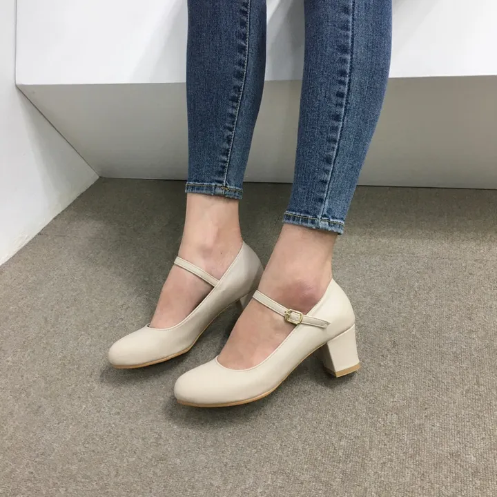 [당일배송/국산수제] 5cm,8cm 라운드 메리제인 쿠션 통굽 힐 상세 이미지 25