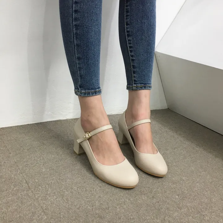 [당일배송/국산수제] 5cm,8cm 라운드 메리제인 쿠션 통굽 힐 상세 이미지 24