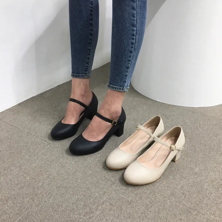 [당일배송/국산수제] 5cm,8cm 라운드 메리제인 쿠션 통굽 힐 상세 이미지 7