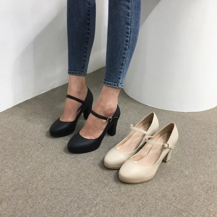[당일배송/국산수제] 5cm,8cm 라운드 메리제인 쿠션 통굽 힐 상세 이미지 10
