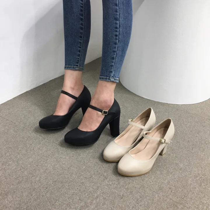 [당일배송/국산수제] 5cm,8cm 라운드 메리제인 쿠션 통굽 힐 상세 이미지 11