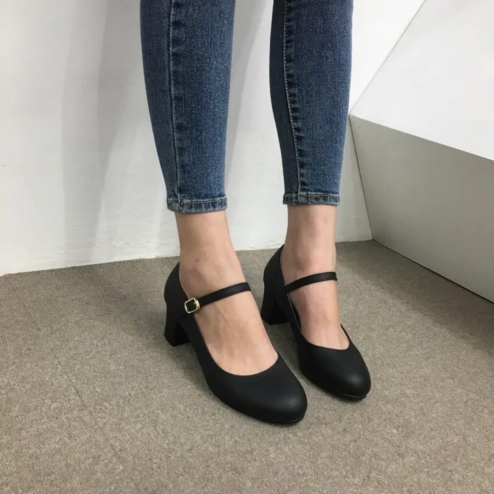 [당일배송/국산수제] 5cm,8cm 라운드 메리제인 쿠션 통굽 힐 상세 이미지 32