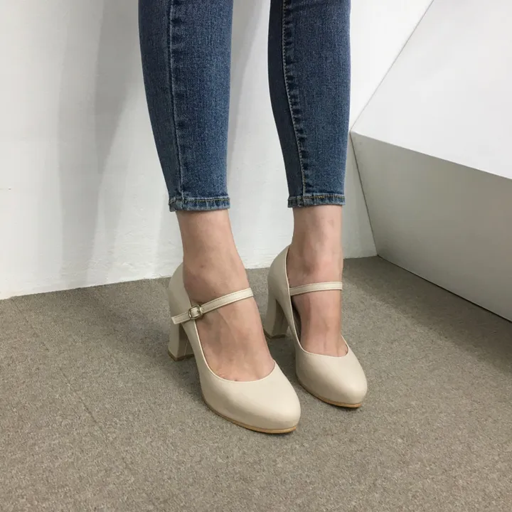 [당일배송/국산수제] 5cm,8cm 라운드 메리제인 쿠션 통굽 힐 상세 이미지 40