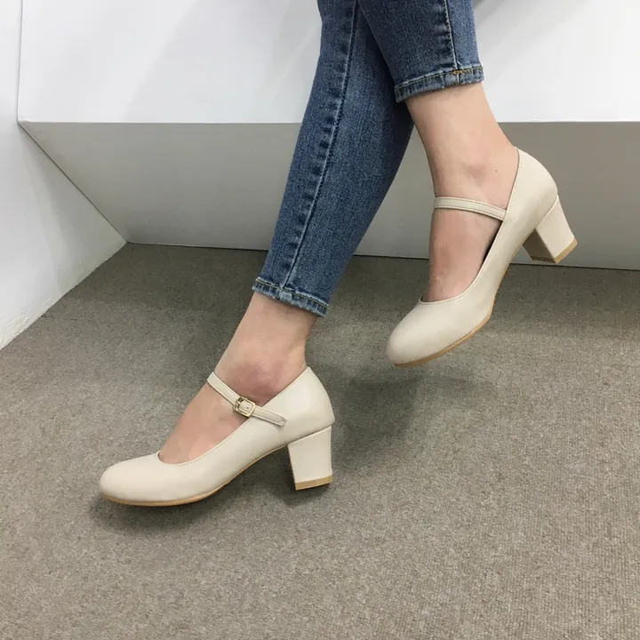[당일배송/국산수제] 5cm,8cm 라운드 메리제인 쿠션 통굽 힐 상세 이미지 26