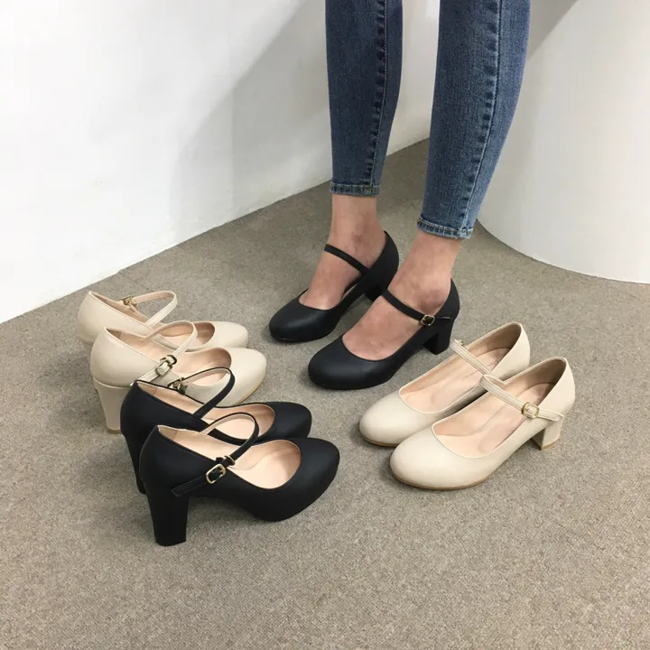 [당일배송/국산수제] 5cm,8cm 라운드 메리제인 쿠션 통굽 힐 상세 이미지 6