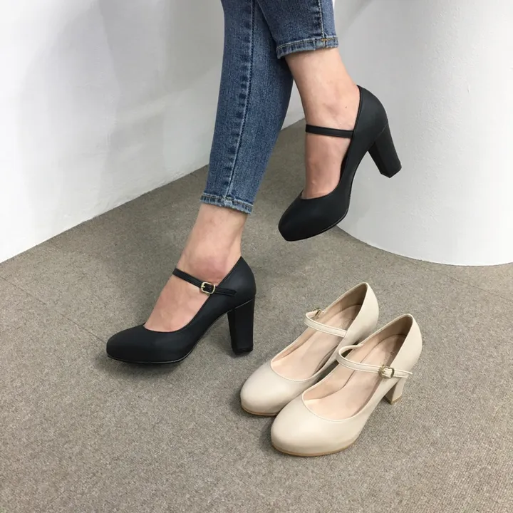 [당일배송/국산수제] 5cm,8cm 라운드 메리제인 쿠션 통굽 힐 상세 이미지 12