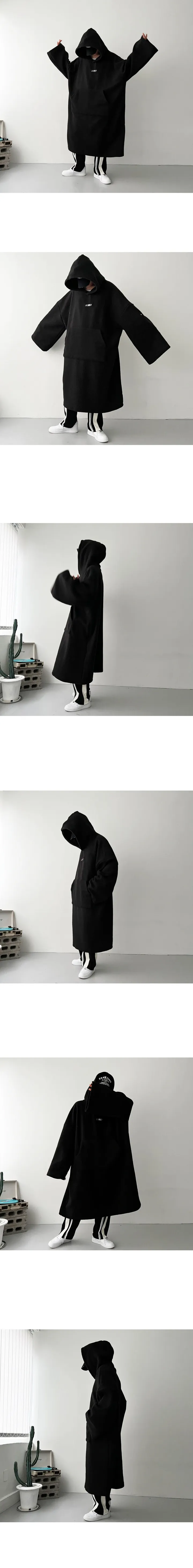 DOWNER 판쵸 롱 후드 끈없는 왕모자 두꺼운 양털 보아털 후리스 겨울 망토 코트 오버핏 루즈핏 빅사이즈 남녀공용 홈웨어룩 집돌이 집순이 여행 캠핑 침낭 (4color) 상세 이미지 5