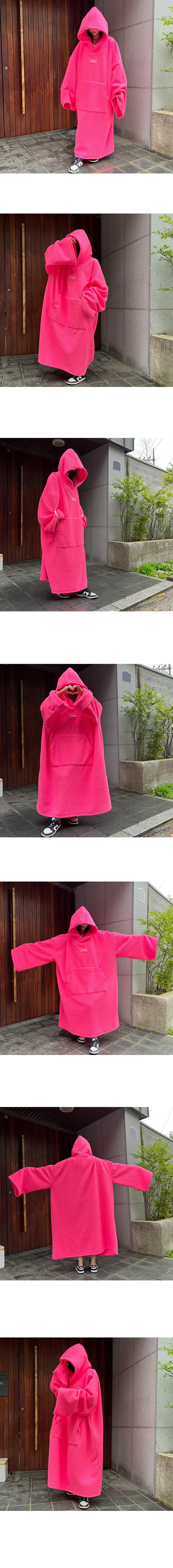 DOWNER 판쵸 롱 후드 끈없는 왕모자 두꺼운 양털 보아털 후리스 겨울 망토 코트 오버핏 루즈핏 빅사이즈 남녀공용 홈웨어룩 집돌이 집순이 여행 캠핑 침낭 (4color) 상세 이미지 2