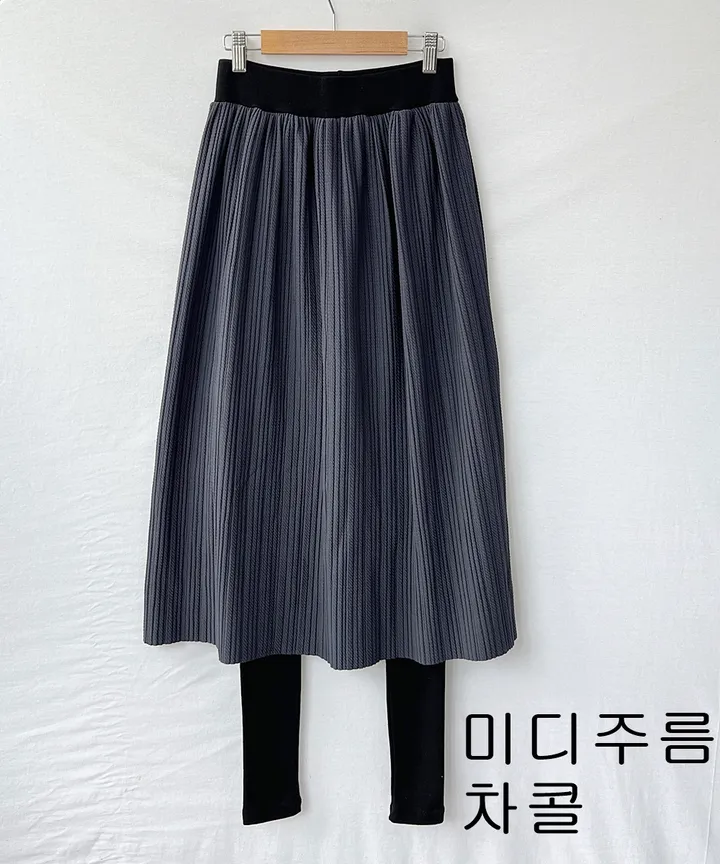 밴딩 하이웨스트 플리츠 주름 니트 롱 치마레깅스 그레이 블랙 스판 치랭스 상세 이미지 15