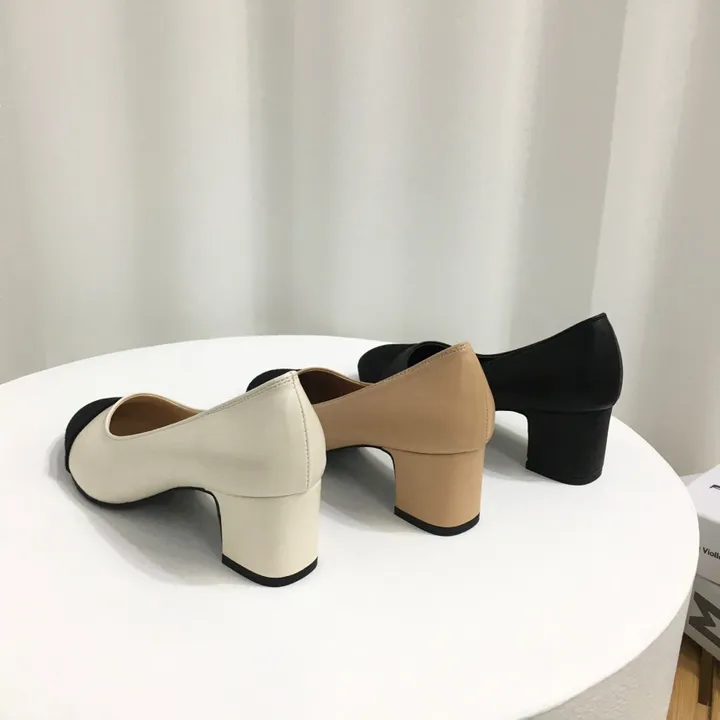[당일배송/국산수제] 모던 배색 통굽 미들 펌프스 5cm 상세 이미지 3