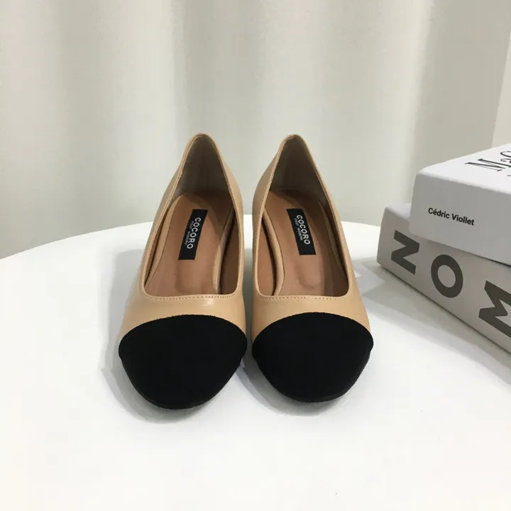 [당일배송/국산수제] 모던 배색 통굽 미들 펌프스 5cm 상세 이미지 22