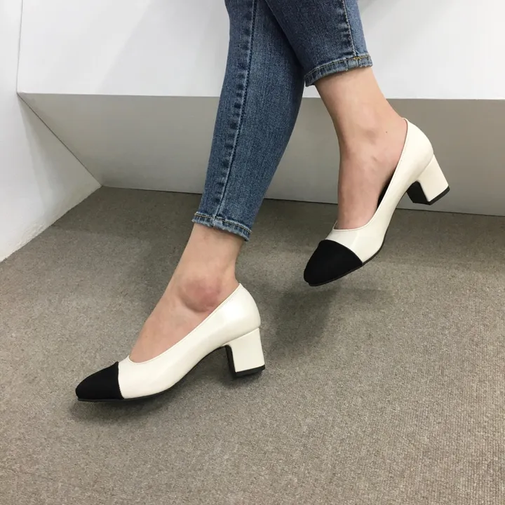[당일배송/국산수제] 모던 배색 통굽 미들 펌프스 5cm 상세 이미지 21
