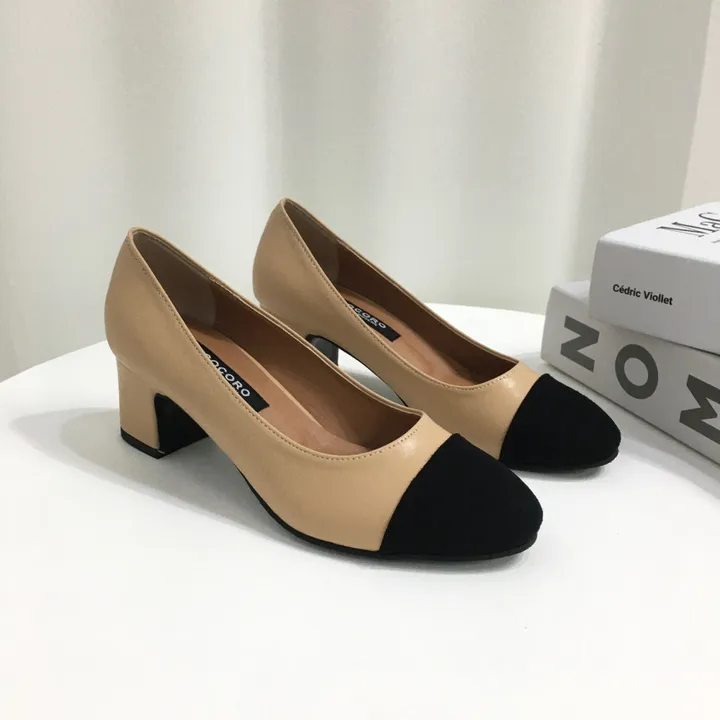 [당일배송/국산수제] 모던 배색 통굽 미들 펌프스 5cm 상세 이미지 23